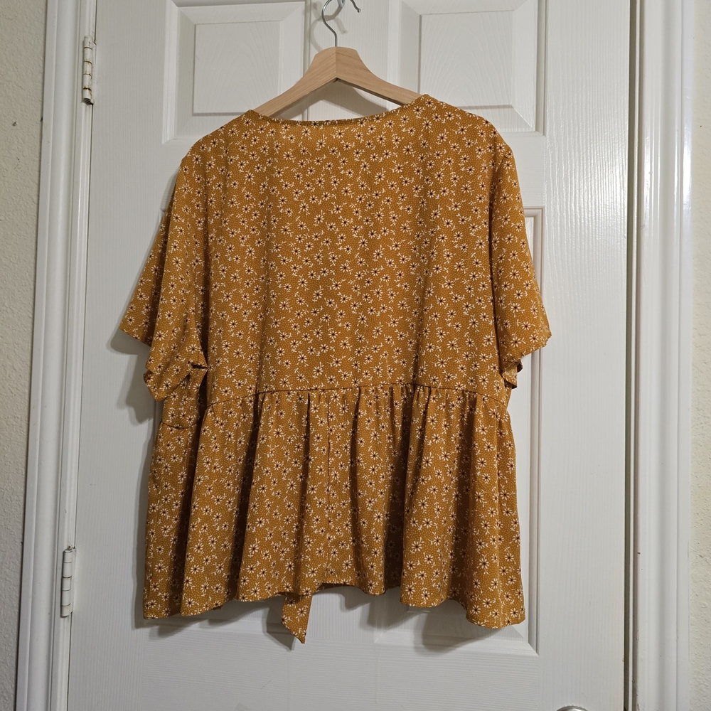 Floral Mustard Tie-Front Blouse Shein 2XL - Picture 6 of 6